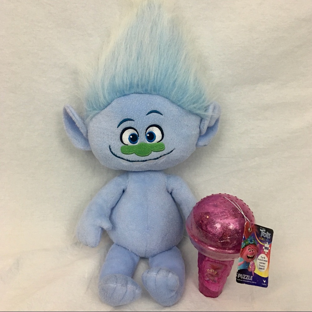 Trolls Bundle Guy Diamond Blue 21” Plush & Trolls World Tour Puzzle Dreamworks